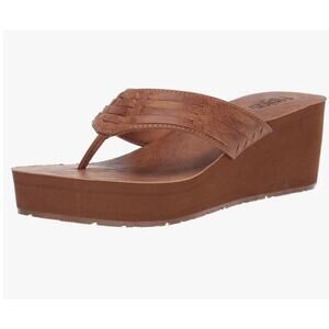 Flojos Jess Wedge heel Sandal Woven Faux Leather Platform Vegan Tan size 8.5-9